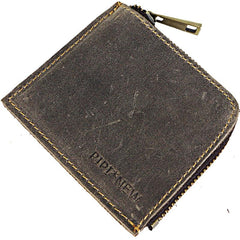 Handmade Slim Black Leather Mens billfold Wallet Zipper Small Wallet Front Pocket Wallet For Men - imessengerbags