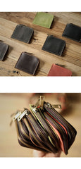 Handmade Slim Black Leather Mens billfold Wallet Zipper Small Wallet Front Pocket Wallet For Men - imessengerbags