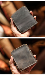 Handmade Slim Black Leather Mens billfold Wallet Zipper Small Wallet Front Pocket Wallet For Men - imessengerbags
