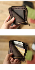 Handmade Slim Black Leather Mens billfold Wallet Zipper Small Wallet Front Pocket Wallet For Men - imessengerbags