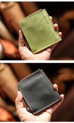 Handmade Slim Black Leather Mens billfold Wallet Zipper Small Wallet Front Pocket Wallet For Men - imessengerbags