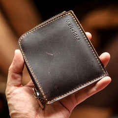 Handmade Slim Black Leather Mens billfold Wallet Zipper Small Wallet Front Pocket Wallet For Men - imessengerbags