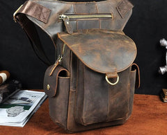 Cool Dark Brown Leather Mens Drop Leg Bag Belt Pouch Small Side Bag Shoulder Bag For Men - imessengerbags