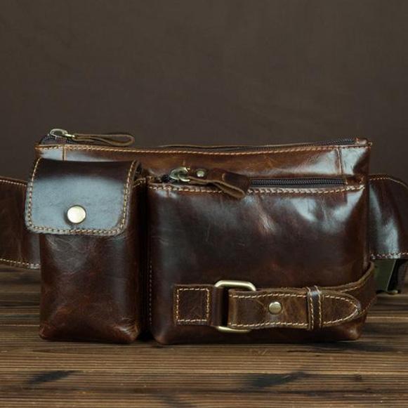 Vintage Leather Fanny Pack Mens Waist Bag Hip Pack Belt Bag for Men - imessengerbags