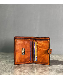 Vintage Handmade Black Leather Mens billfold Leather Wallet Men Tan Bifold Small Wallets for Men - imessengerbags