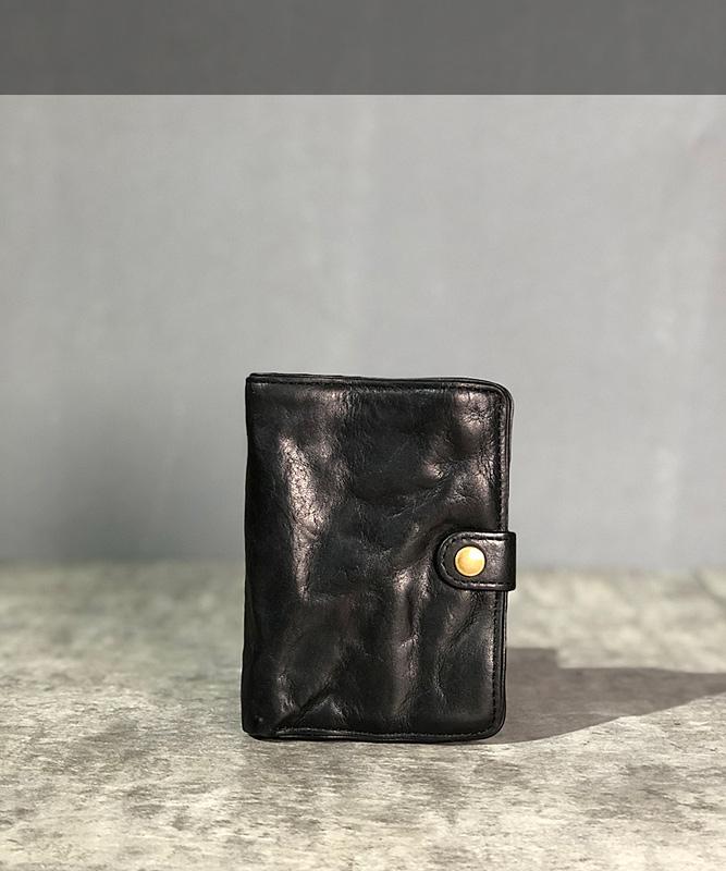 Vintage Handmade Black Leather Mens billfold Leather Wallet Men Tan Bifold Small Wallets for Men - imessengerbags