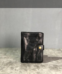Vintage Handmade Black Leather Mens billfold Leather Wallet Men Tan Bifold Small Wallets for Men - imessengerbags
