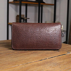 Vintage Brown Leather Mens Clutch Large Distressed Wallet Zipper Clutch Wristlet Wallet for Men
