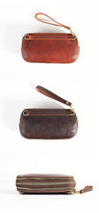 Vintage Leather Mens Clutch Cool Handmade Wallet Triple Zippers Clutch Wristlet Wallet for Men - imessengerbags