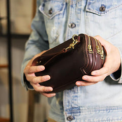 Vintage Leather Mens Clutch Cool Handmade Wallet Triple Zippers Clutch Wristlet Wallet for Men - imessengerbags