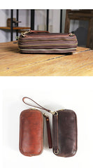 Vintage Leather Mens Clutch Cool Handmade Wallet Triple Zippers Clutch Wristlet Wallet for Men - imessengerbags