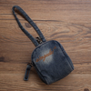 Vintage Mens Black Denim Mini Pouch Denim Small Card Coin Purse with Lanyard for Women