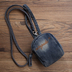 Vintage Mens Denim Mini Pouch with Lanyard Denim Small Card Coin Purse for Women