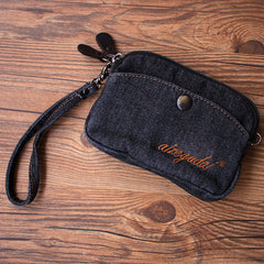 Vintage Womens Black Denim Wristlet Card Purse Denim Wristlet Coin Key Wallet for Women