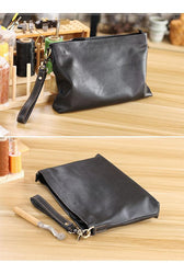 Vintage Black Soft Leather Mens Clutch Wallet Wristlet Bag Zipper Clutch Bag For Men - imessengerbags