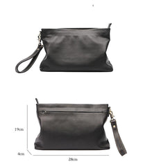 Vintage Black Soft Leather Mens Clutch Wallet Wristlet Bag Zipper Clutch Bag For Men - imessengerbags