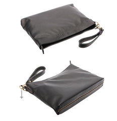 Vintage Black Soft Leather Mens Clutch Wallet Wristlet Bag Zipper Clutch Bag For Men - imessengerbags