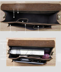 Vintage Brown Mens Leather Briefcase Work Handbag Black 14'' Computer Briefcases For Men