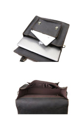 Vintage Black Mens Leather Briefcases Work Handbags Brown 14'' Computer Briefcase For Men - imessengerbags