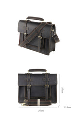 Vintage Black Mens Leather Briefcases Work Handbags Brown 14'' Computer Briefcase For Men - imessengerbags