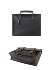 Vintage Black Mens Leather Briefcases Work Handbags Brown 14'' Computer Briefcase For Men - imessengerbags