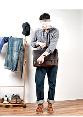 Vintage Black Mens Leather Briefcase Work Handbags Brown 14'' Computer Briefcases For Men - imessengerbags