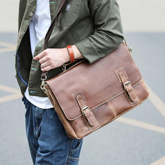 Vintage Black Mens Leather Briefcase Work Handbags Brown 14'' Computer Briefcases For Men - imessengerbags