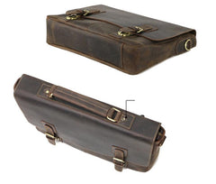 Vintage Black Mens Leather Briefcase Work Handbags Brown 14'' Computer Briefcases For Men - imessengerbags