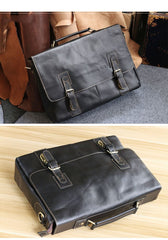 Vintage Black Mens Leather Briefcase Work Handbags Brown 14'' Computer Briefcases For Men - imessengerbags