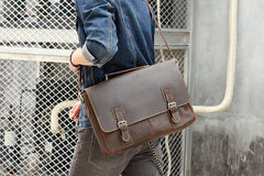 Vintage Black Mens Leather Briefcase Work Handbags Brown 14'' Computer Briefcases For Men - imessengerbags