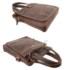 Vintage Black Mens Leather Vertical Briefcases Work Handbag Brown 10'' Computer Briefcases For Men