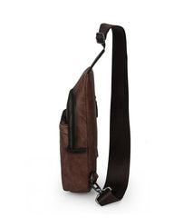 Vintage Brown LEATHER MENS One Shoulder Backpack Cool Chest Bag SLing Bag For Men