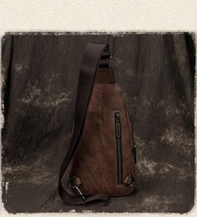 Vintage Brown LEATHER MENS One Shoulder Backpack Cool Chest Bag SLing Bag For Men - imessengerbags