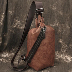 Vintage Brown LEATHER MENS One Shoulder Backpack Fashion Chest Bag Retro Brown Sling Bag For Men - imessengerbags