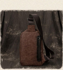 Vintage Brown LEATHER MENS One Shoulder Backpack Fashion Chest Bag Retro Brown Sling Bag For Men - imessengerbags
