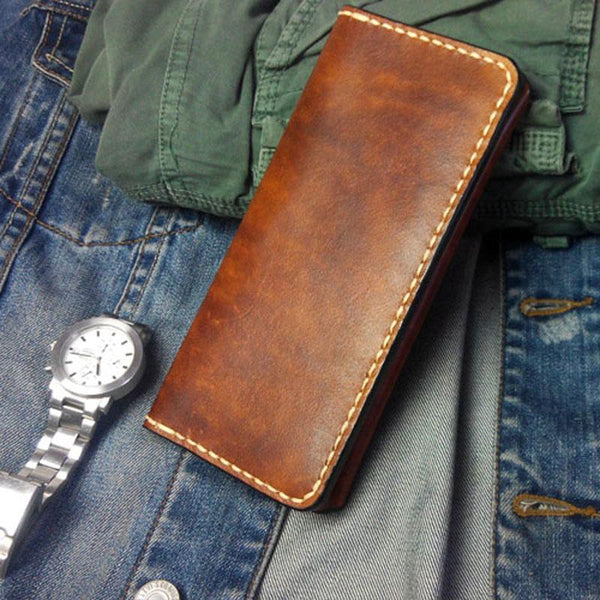 Vintage Brown Leather Bifold Mens Long Wallet Leather Long Wallets for Men - imessengerbags