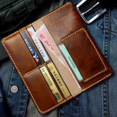 Vintage Brown Leather Bifold Mens Long Wallet Leather Long Wallets for Men - imessengerbags