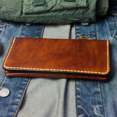 Vintage Brown Leather Bifold Mens Long Wallet Leather Long Wallets for Men - imessengerbags