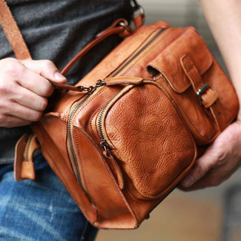 Vintage Brown Leather Mens Messenger Bag Handbag Shoulder Bag for men