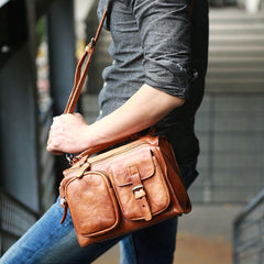 Vintage Brown Leather Mens Messenger Bag Handbag Shoulder Bag for men