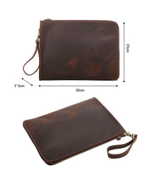 Vintage Business Leather Mens Brown Envelope Bag Document Purse Dark Brown Clutch For Men - imessengerbags