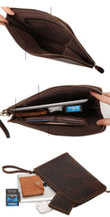 Vintage Business Leather Mens Brown Envelope Bag Document Purse Dark Brown Clutch For Men - imessengerbags
