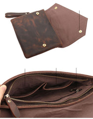 Vintage Business Leather Mens Black Envelope Bag Document Purse Dark Brown Clutch For Men