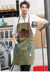Vintage Canvas Leather Mens Womens Gray Craftsman Apron Cafe Staff Apron Work Apron for Men - imessengerbags