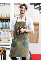 Vintage Canvas Leather Mens Womens Gray Craftsman Apron Cafe Staff Apron Work Apron for Men - imessengerbags
