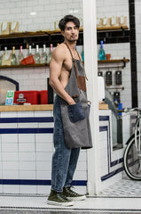 Vintage Canvas Leather Mens Womens Gray Craftsman Apron Cafe Staff Apron Work Apron for Men - imessengerbags