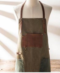 Vintage Canvas Leather Mens Womens Gray Craftsman Apron Cafe Staff Apron Work Apron for Men - imessengerbags