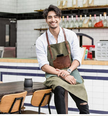 Vintage Canvas Leather Mens Womens Gray Craftsman Apron Cafe Staff Apron Work Apron for Men - imessengerbags
