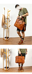 Vintage Brown Mens Leather Briefcase Work Handbag Black 14'' Computer Briefcases For Men - imessengerbags