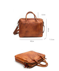 Vintage Brown Mens Leather Briefcase Work Handbag Black 14'' Computer Briefcases For Men - imessengerbags
